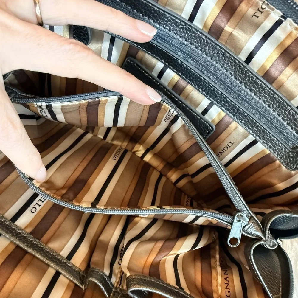 Tiganello Pewter Metallic Leather Handbag